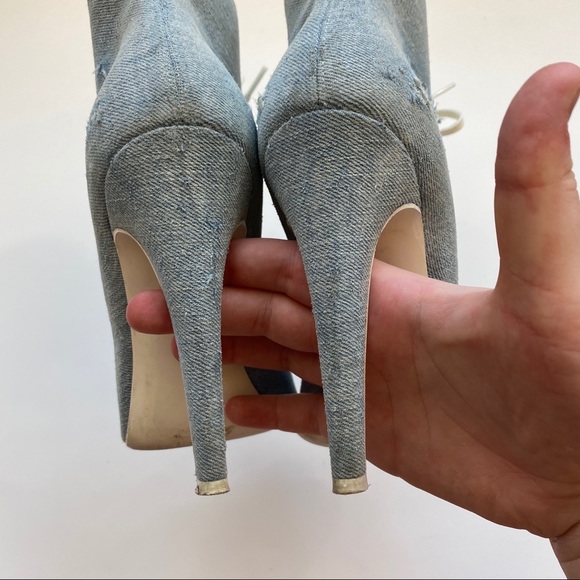 Off-White Virgil Abloh Distressed Denim Booties 37 - Picture 8 of 10